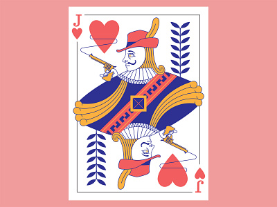 Jack of Hearts Card Design adobe concept design debut design drawing dribbble first post flat design graphic design hearts illustration illustrator jack nouveau playing cards spaniard symmetrical three color design vector welcome to dribbble