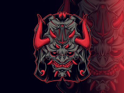 Oni Mask Digital Illustration gift hannya hannya mask japan japanese mask oni oni mask drawing oni mask of oni mask red oni mask tattoo oni masks redhood mask ronin mask tattoo