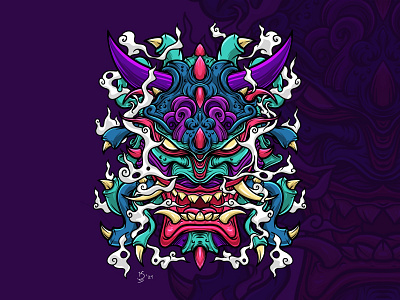 Oni Mask digital art illustration japanese oni oni mask tsh tshirt design