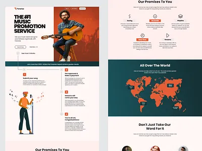 Fanerise - Music Promotion Service Landing page artist design guitar guitarist home page how it works landing page music music promotion musician pianist promotion promotion service singer soundcloud spotify typography ui uiux design