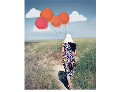Girl with Balloons balloons digitalart experiment illustration poster serene sketch walk