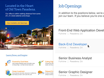 Jobs Page icons jobs listings slider web design