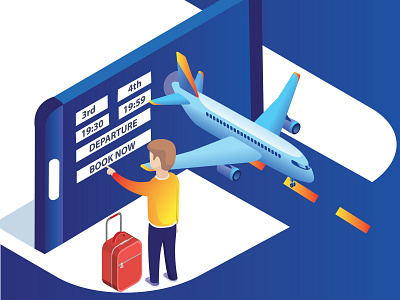 Man Booking Airplane Tickets online Isometric Artwork