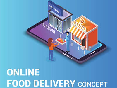 Online Food Delivery Concept Isometric Artwork 3d app background box business buy computer courier delivery design flat food groceries grocery hand home isometric isometric design isometric people isometric vector