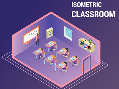 People Studying in a class room Isometric Artwork