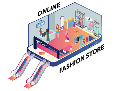 Isometric Artwork of people shopping online