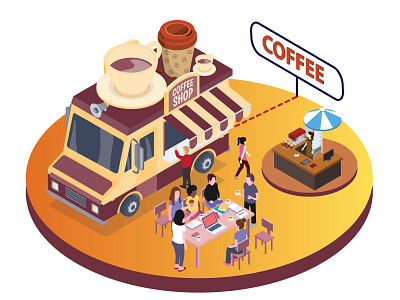 Coffee Food Truck Isometric Artwork