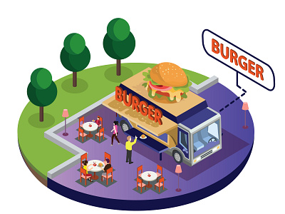 Burger Food Truck Isometric Artwork abstract background banner bbq burger business coffee company design dog dogs donut eat fast festival food fresh isometric isometric design isometric illustration