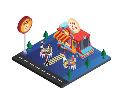 Pizza Food Truck isometric Artwork