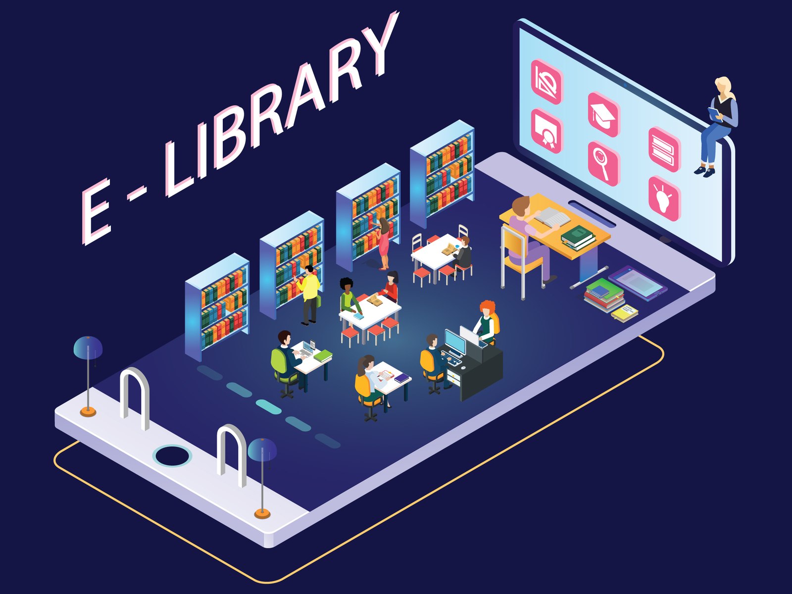 e-library-isometric-concept-artwork-by-isoworks-on-dribbble