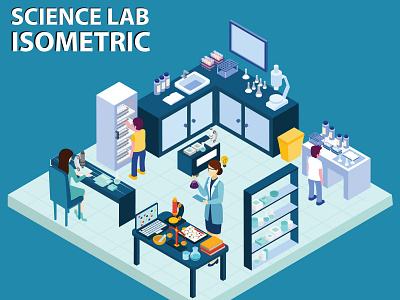 Science Lab Isometric Concept Artwork 3d book building character chemical chemistry company computer concept design doctor experiment female flask furniture illustration indoor isometric isometric design isometric illustration