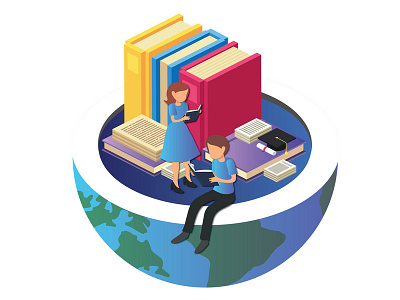Isometric Education Artwork Concept abstract background banner books business classroom computer concept conceptual courses design digital education english flat french girl isometric isometric design isometric illustration