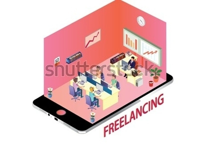 Freelancer Concept Design Artwork business freelance freelance designer freelancer freelancing illustration isometric isometric buildings isometric design isometric illustration isometric office isometric table isometric vector management office people room vector work