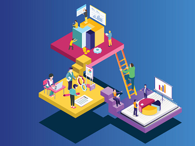 Isometric Artwork Concept of Teamwork 3d analysis background business calendar character company concept creative desktop digital employee graphic illustration images isometric isometric design isometric illustration