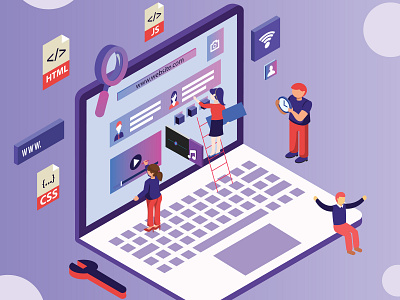 Isometric Artwork Concept of Web Designing