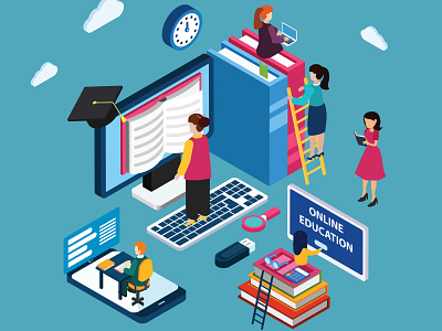 Isometric Artwork Concept of Online Education