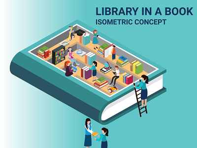 Isometric Artwork Concept of Library In A Book