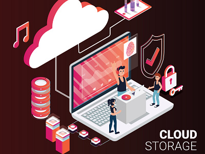 Isometric Artwork Concept of Cloud Storage 3d abstract app background banner cloud communication computer computing concept connection data database design device digital download isometric isometric design isometric illustration