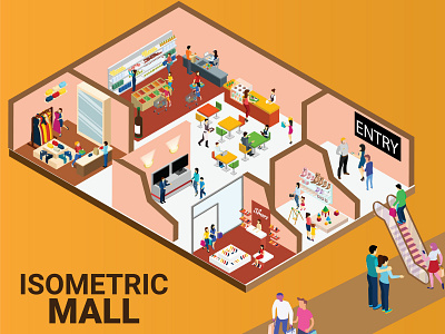 Isometric Artwork Concept of Shopping Mall. 3d architecture background boutique building buildings business center city collection commercial construction customer design elements estate facade isometric isometric design isometric illustration