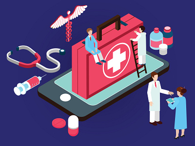 Isometric Artwork Concept of Online Medical Service 3d app assistance background business care clinic collection computer consultation design diagnosis diagnostic digital doctor doctors emergency isometric isometric design isometric illustration