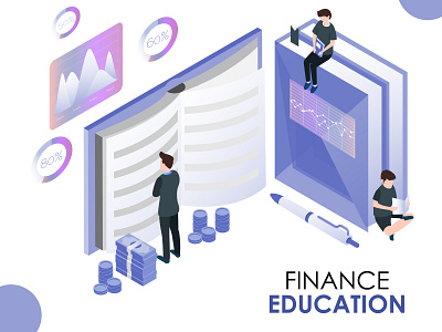 Finance Education accounting app background bank book business coin communication computer concept design dollar education finance financial graduation graph isometric isometric design isometric illustration