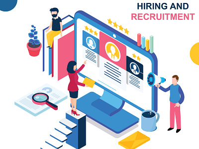 Hiring And Recruitment background banner business candidate career communication concept creative customer design employee employer employment experience find flat hire isometric isometric design isometric illustration