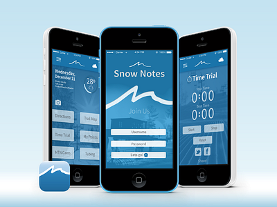 Mad River Mountain App Design Concept - Mockup 5c app c design harmer icon iphone mobile mockup mountain notes snow