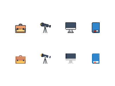 Back to school app back to school book briefcase college computer design education fill filled outline flat icon line school telescope ui vector web