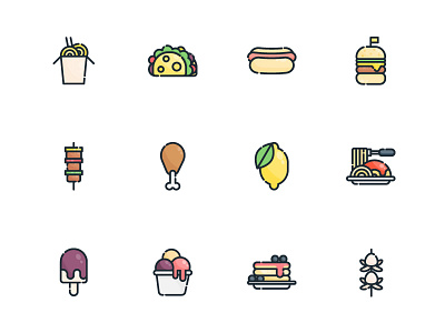 Food color design dessert fastfood filled filled icon flat food icon illustration line logo meal street food ui vector yummy