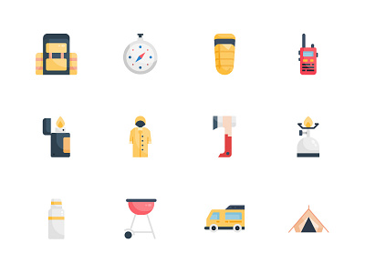 Camping Flat Icons camp camping color design flat forest icon illustration journey lifestyle logo travel vector