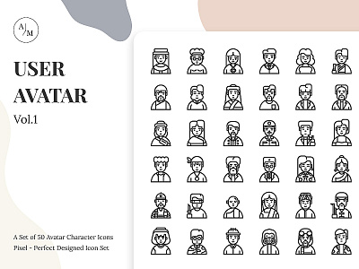 User Avatar Character Icon Set Vol.1 asian avatar avatar icons character design flat icon man minimal outline people set ui user user interface ux vector web woman