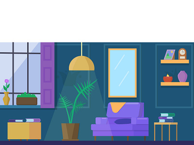 Room books comfort illustration plant room vector violet