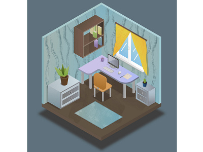 Isometric room illustration isomatric isometria office room vector work