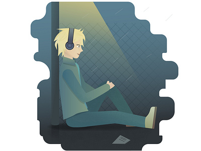 Melancholy human illustration light melancholy rain street vector