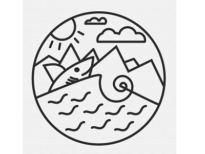 shark beach caution circle circle design circle logo curves illustration landscape line mountains ocean sea vector warning water