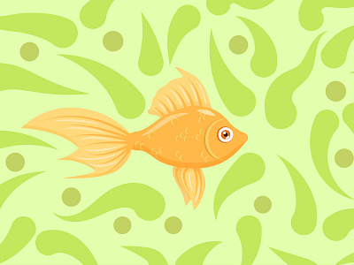 gold fish aquarium fairy tale fish gold gold fish illustration orange seaweed vector water