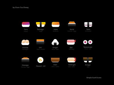 DailyUI #055 2 - Icon set: Sushi (Vibrant version) daily 100 challenge daily ui dailyui dailyui 055 dailyuichallenge design icon icon set icon sets icons sushi sushi icon ui ui 100day ui design uidesign