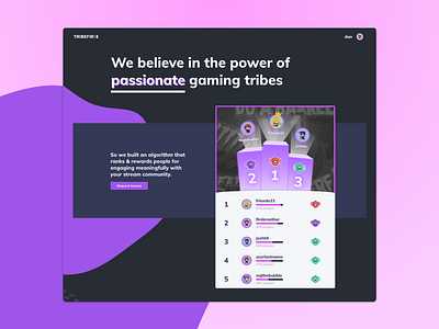 Tribefire XP Landing Page branding competitions frontend gaming landing landing page leaderboard purple ranking ui