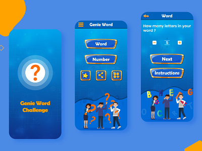 Genie Word Challenge Mobile Game App app app design branding game app game design logo mobile app mobile ui screen design ui uidesign ux vector
