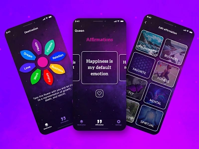 Affirmation Mobile App affirmations app app ui app design application appuidesign graphic design mobile app mobile app design mobile ui product design quiz quote design quoteoftheday trending trendy design ui ui ux ui design ui trends