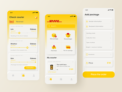 DHL Express App Redesign Concept app iphone mobile neumorphism package package design ui ui design uiux
