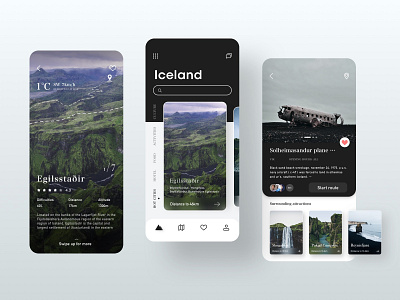 Travel UI design app climb design iceland icon mobile concept on foot route travel travel app ui ux waterfall wreckage