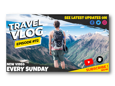 Travel Vlog Youtube Video Thumbnails Design adventure youtube video banner banner ads branding cover design design facebook cover fb cover graphic design social media banner thumbnail design travel vlog vlog thumbnail web ads youtube yt banner yt cover