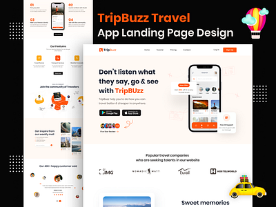 Travel app landing page design