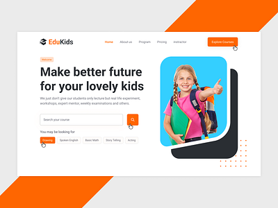 Kids education website hero section design