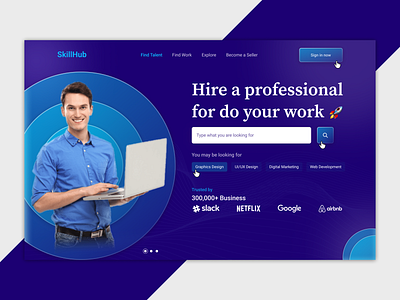 Freelancing Website Hero Section freelancer freelancing hire now job job portal job site job website nurency odama ofspace pixency ui design uiux ux design web web design website design