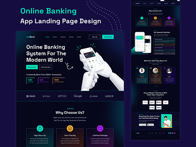 Online Banking App Landing Page Design app landing page banking web design banking website digital banking finance website financial web design financial web site fintech landing page design money transfer new web design odama ofspace online bank website online banking orix digital agency pixency ui design ui designer web design