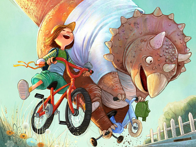 Triceratops on a Tricycle bike children children art children book dinosaurs illustration triceratops tricycle