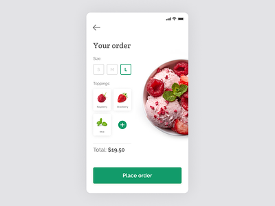 Ice cream selection concept. app app design clean design food green ios minimal mobile mobile app mobile design mobile ui shop simple store ui ui design uidesign uiux ux