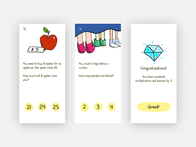 Kid's app for learning basic math operations. clean illustration kids mobile mobile app mobile ui pencil simple ui ux